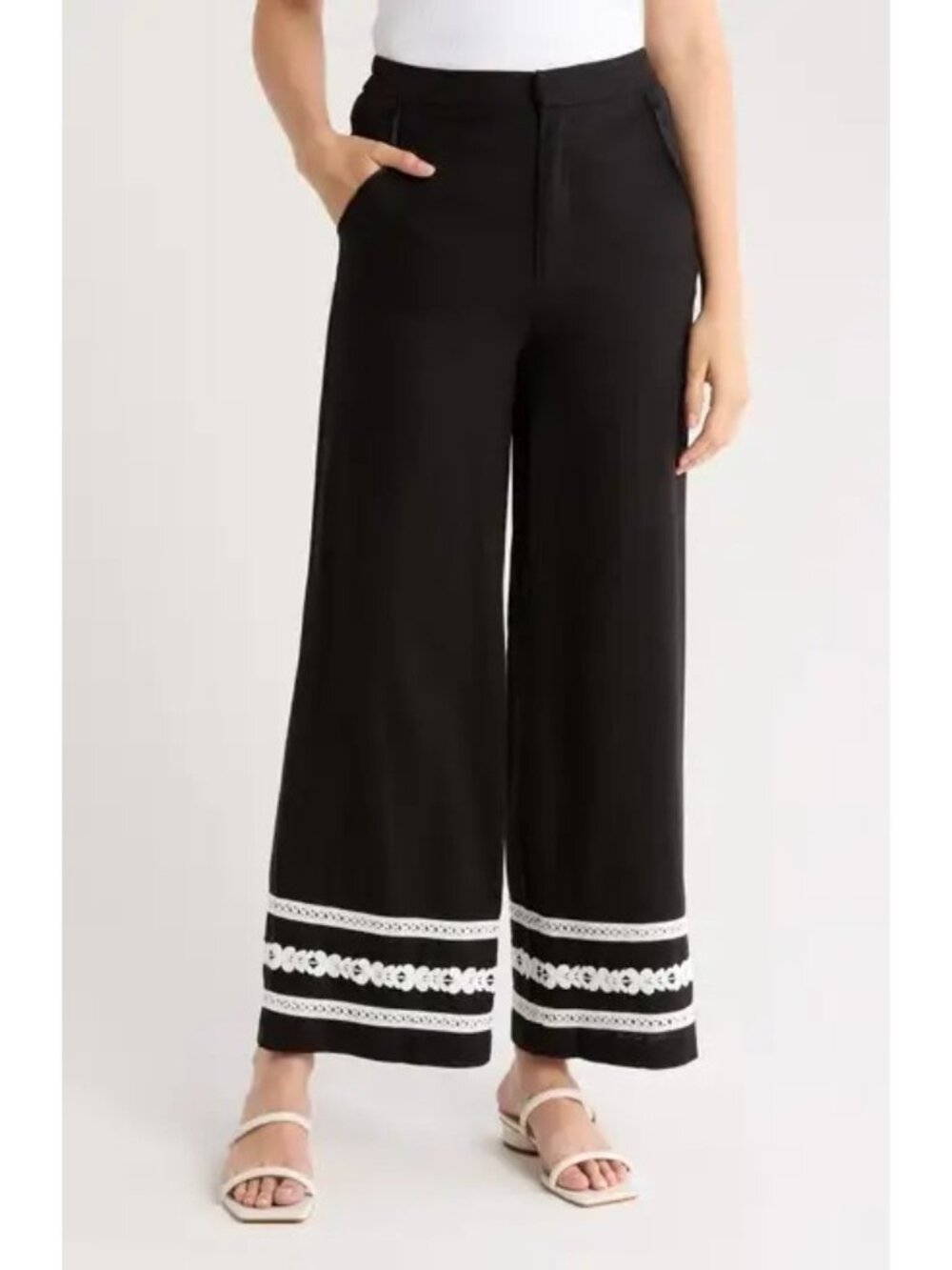 Love By Design Embroidered Wide Leg Pants XL Black White Nordstrom New